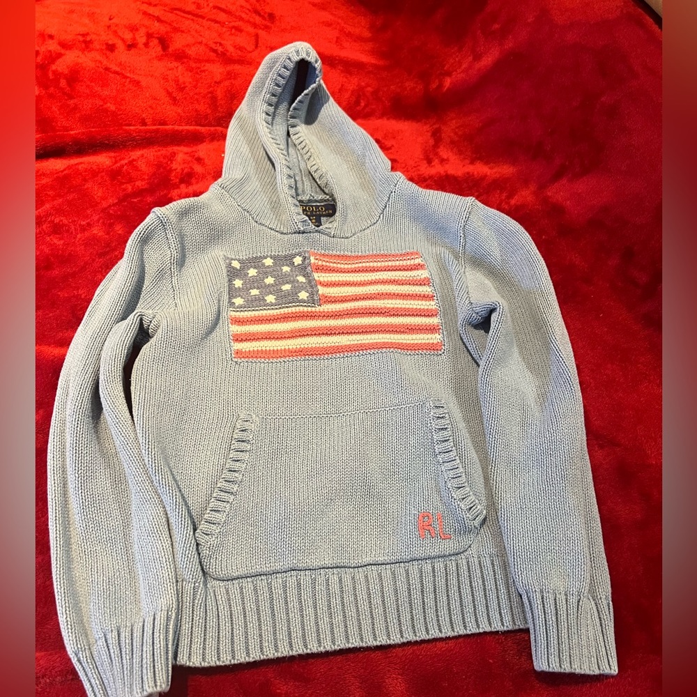Ralph Lauren by polo, light blue hooded sweater. Size small/8